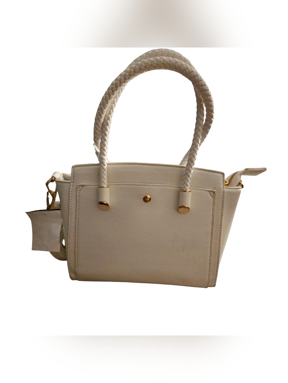 White And Gold Braided-Handle Purse